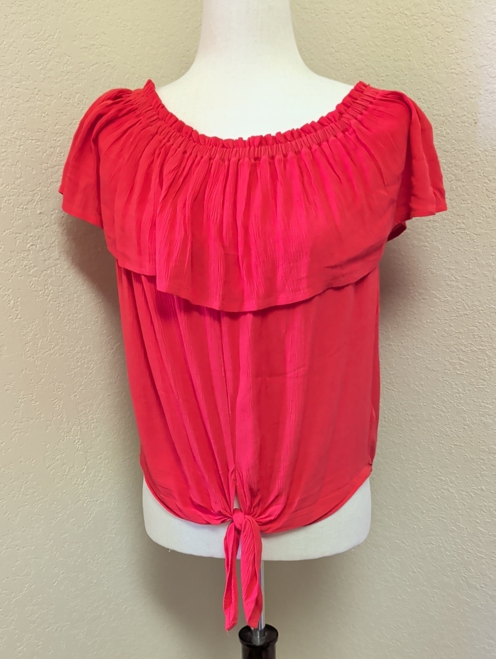 Express Red Ruffle Versatile Off Shoulder Tie Front Top Size Small - Picture 2 of 5